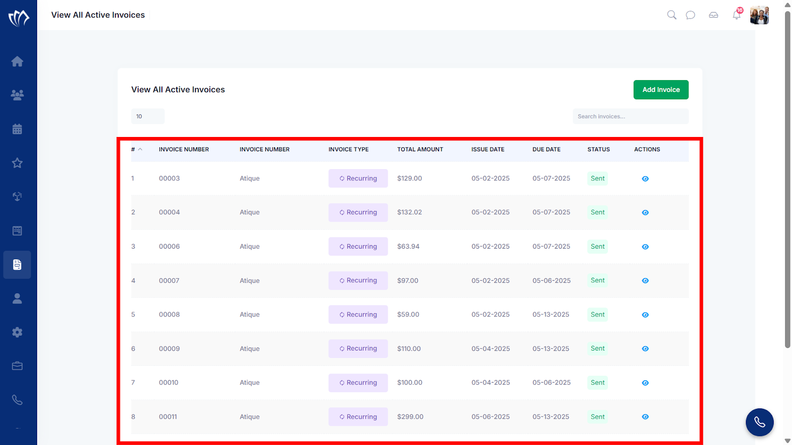 Active Invoices