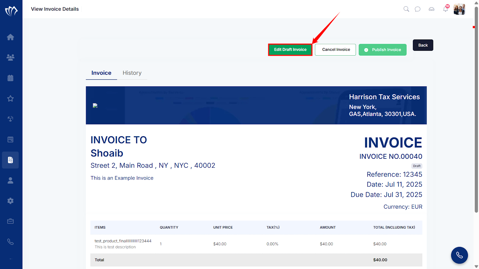 Edit Draft Invoice